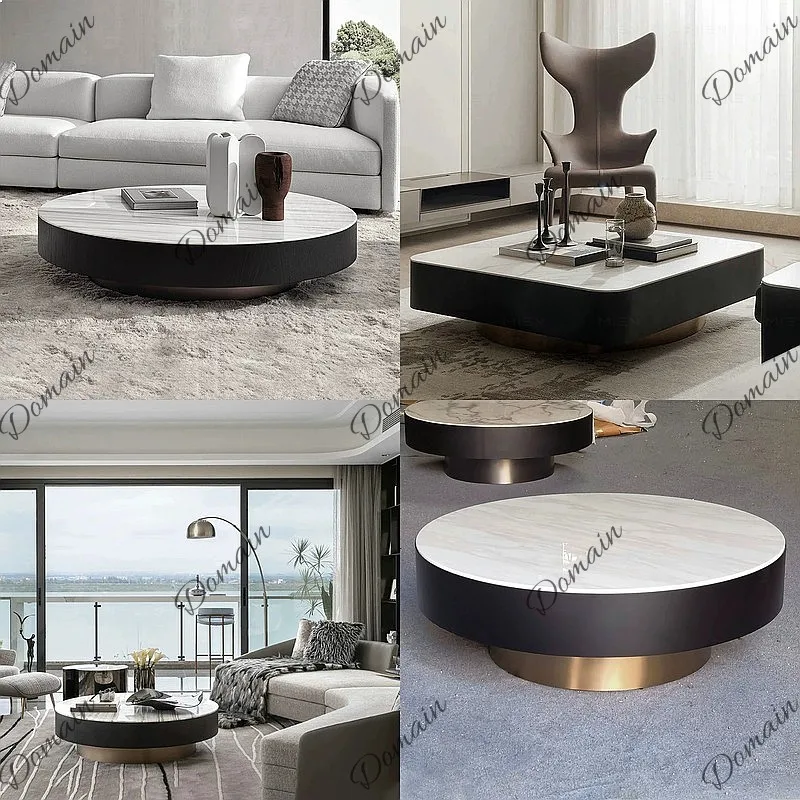 Italian Minimalist Round Slate Coffee Table Modern Luxury Marble Square Tea Table for Living Room