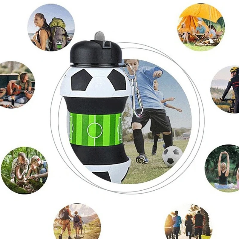 Silicone Foldable Water Bottle Portable Cups Outdoor Sports Football Baseball Golf School Leakproof Portable Kids Water Bottle