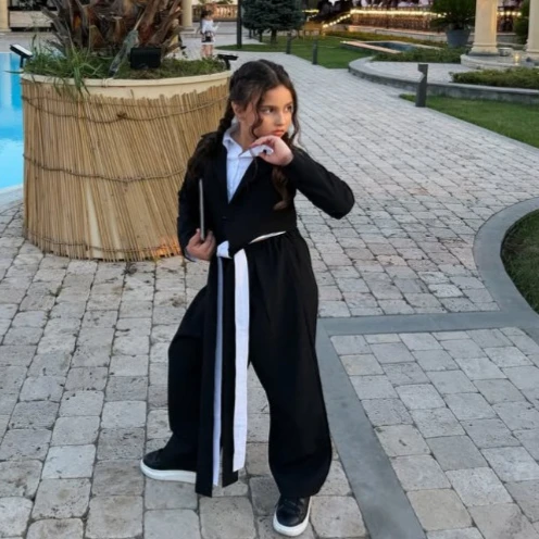Girls Suit 2026 Spring and Autumn New Childrens Clothes Girls Baby Russian Atmosphere Quality Fake Two Coats and Pants Two Sets