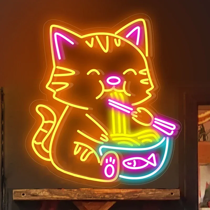 Imagem -02 - Lucky Cat Neon Sign Ramen Japanese Noodles Night Light Anime Personalizado Decoração de Parede Restaurante Loja Presentes Artesanais Luzes Led