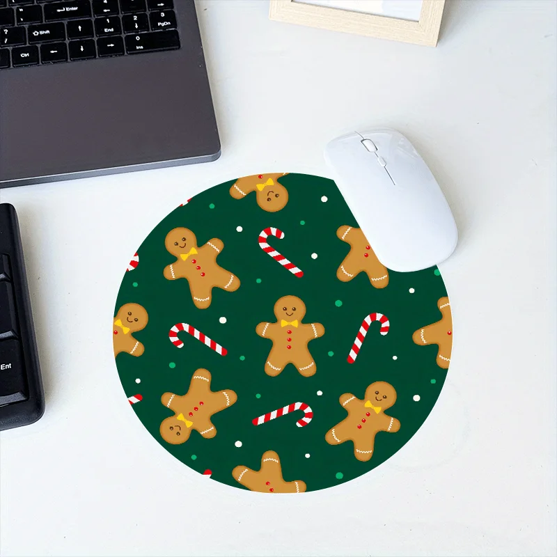 رجل خبز الزنجبيل لعيد الميلاد، قصب الحلوى، لوحة ماوس مستديرة للعطلات، مطاط مضاد للانزلاق، ديكور سطح المكتب للكمبيوتر المكتبي والمنزلي #4