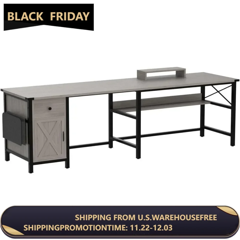 Shaped Desk, Convertible Home Office Desk or Corner Desk, Office Computer Desk with Drawer, Power Strip, Storage Cabinet