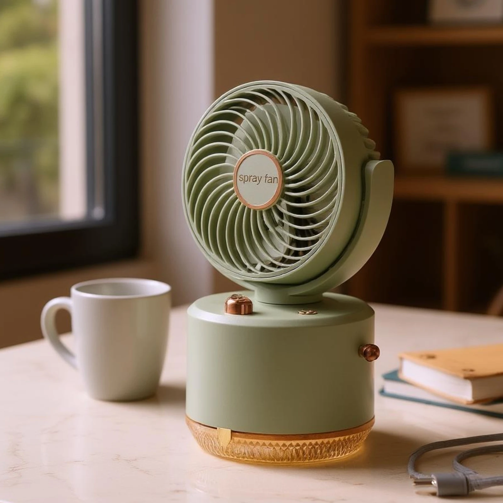 

Tabletop Mist Fan Top-Fill Desktop Cooling Fan Humidifier Corded Humidifier Three-Speed for Office Desk