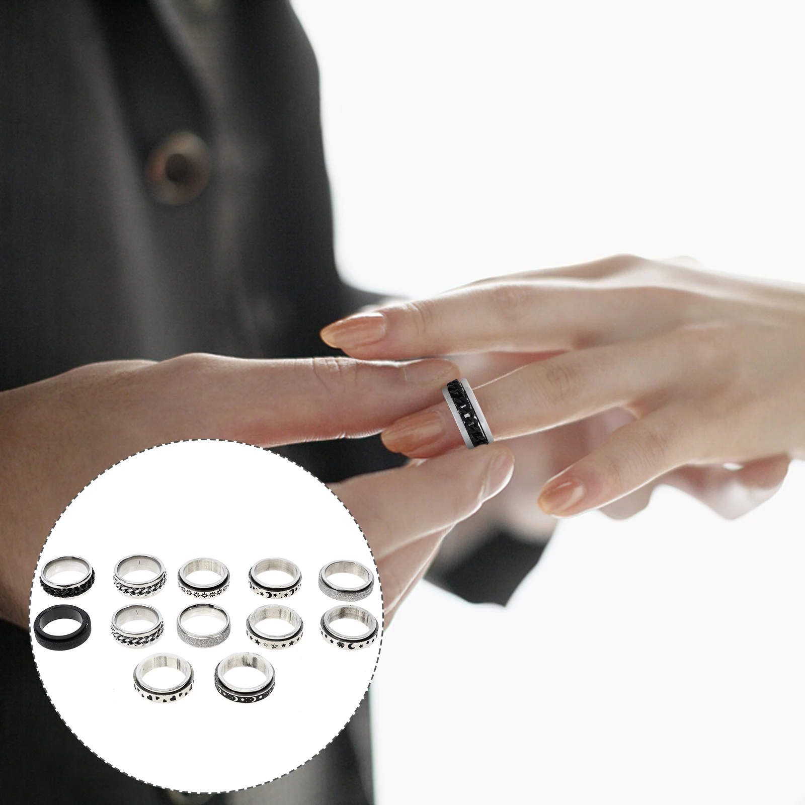

12pcs Stainless Steel Pressure Relief Rings Anxiety Rings for Women Men Stylish Comfortable Jewelry Party Wedding Gift