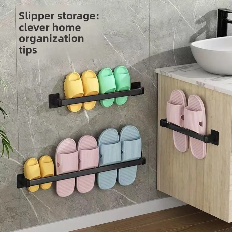 

Bathroom Slipper Storage Rack Wall Mounted Toilet Shoes Draining Shelf No Drilling Required Wooden Hanger for Household Organ...