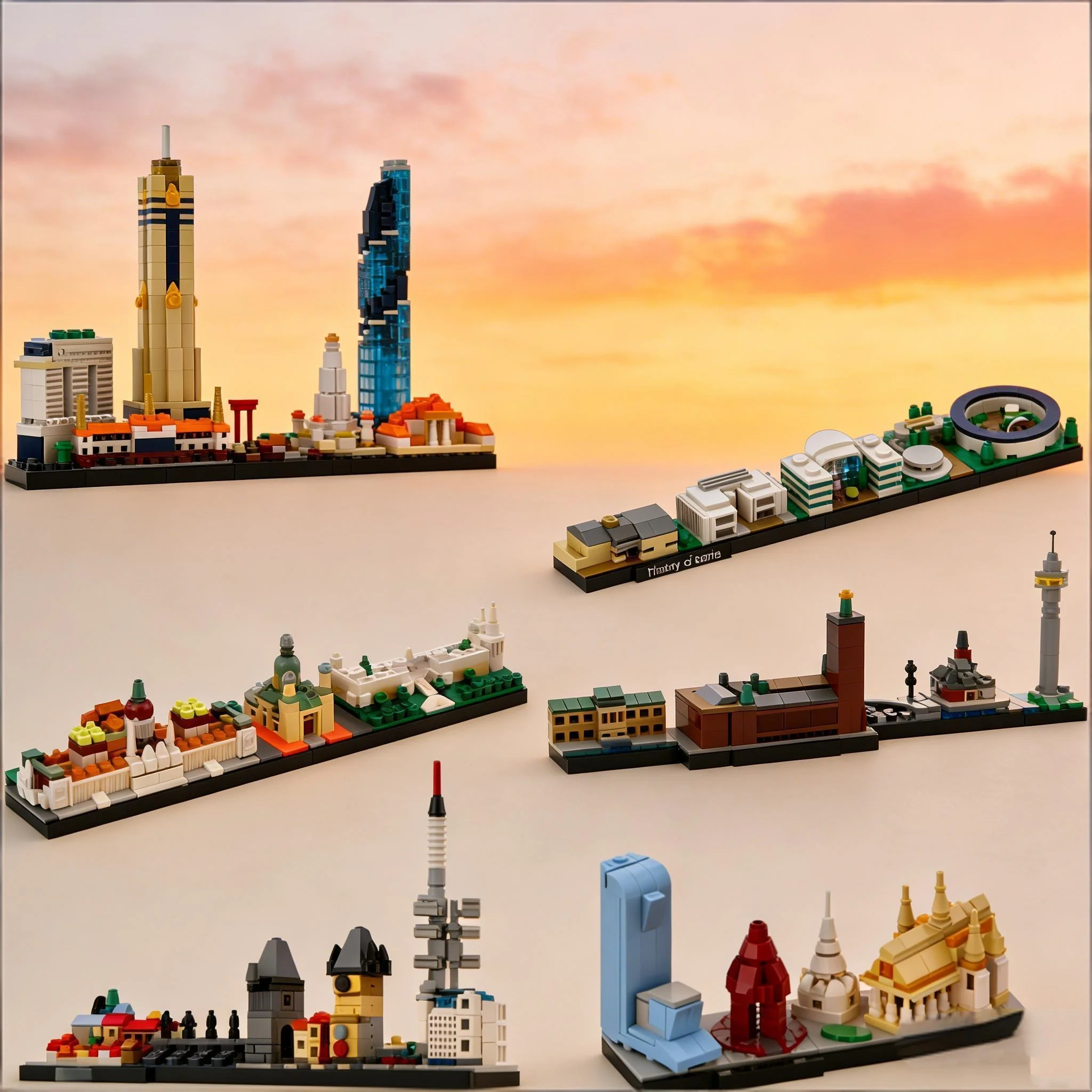 World City Sign Prague Budapest Skyline BUilding Blocks DIY Famous Attractions Architecture Model Toys Creative Collection Decor