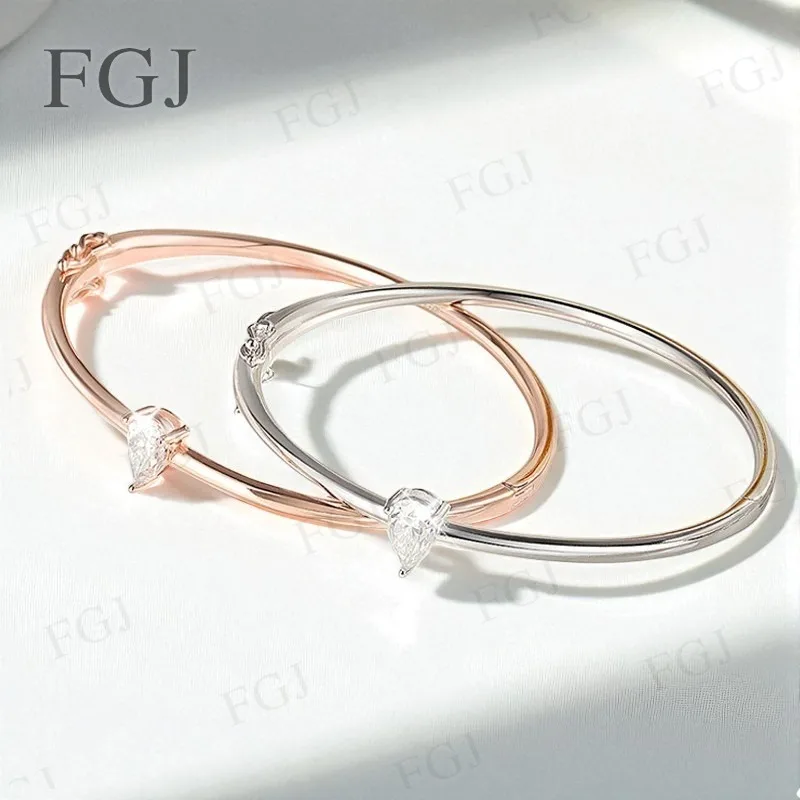 Moissanite Bangle Bracelet 5x8mm 1CT 925 Sterling Silver Closed Loop Design With Sparkling Pear Stone Elegant Jewelry For Party