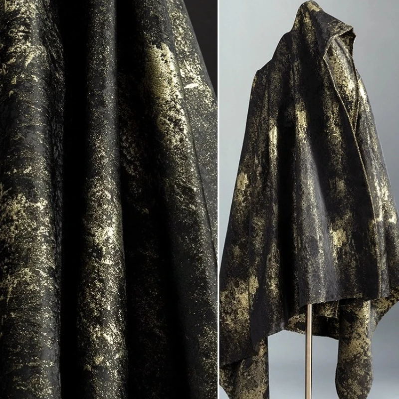 Retro Black Gold Jacquard Curtains Fabric Handmade Home Sewing Metallic Embroidery Hanfu Coat Designer Crafts Materials Fashion
