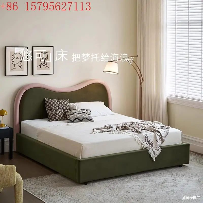 French Clad Antique Girl Fabric Bed Modern Simple Primary and Secondary Bedroom Double Bed