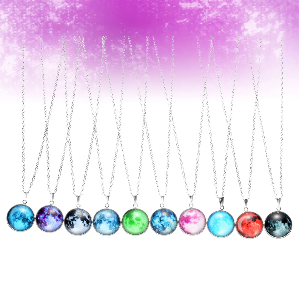 

10Pcs Luminous Moon Pattern Sweater Necklace Time Pendant Charm Holiday Gift for Women Night Glow Moon Pendant Necklace