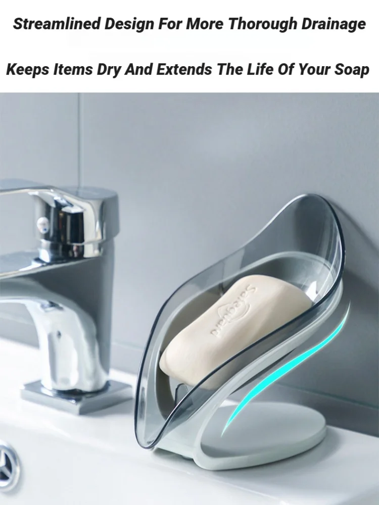Blattförmiger Seifenhalter, rutschfester Abflussbehälter, Saugnapf, tragbare Ablage für Badezimmer, Dusche, Küche, Spüle, Toilette, L – Detail 3