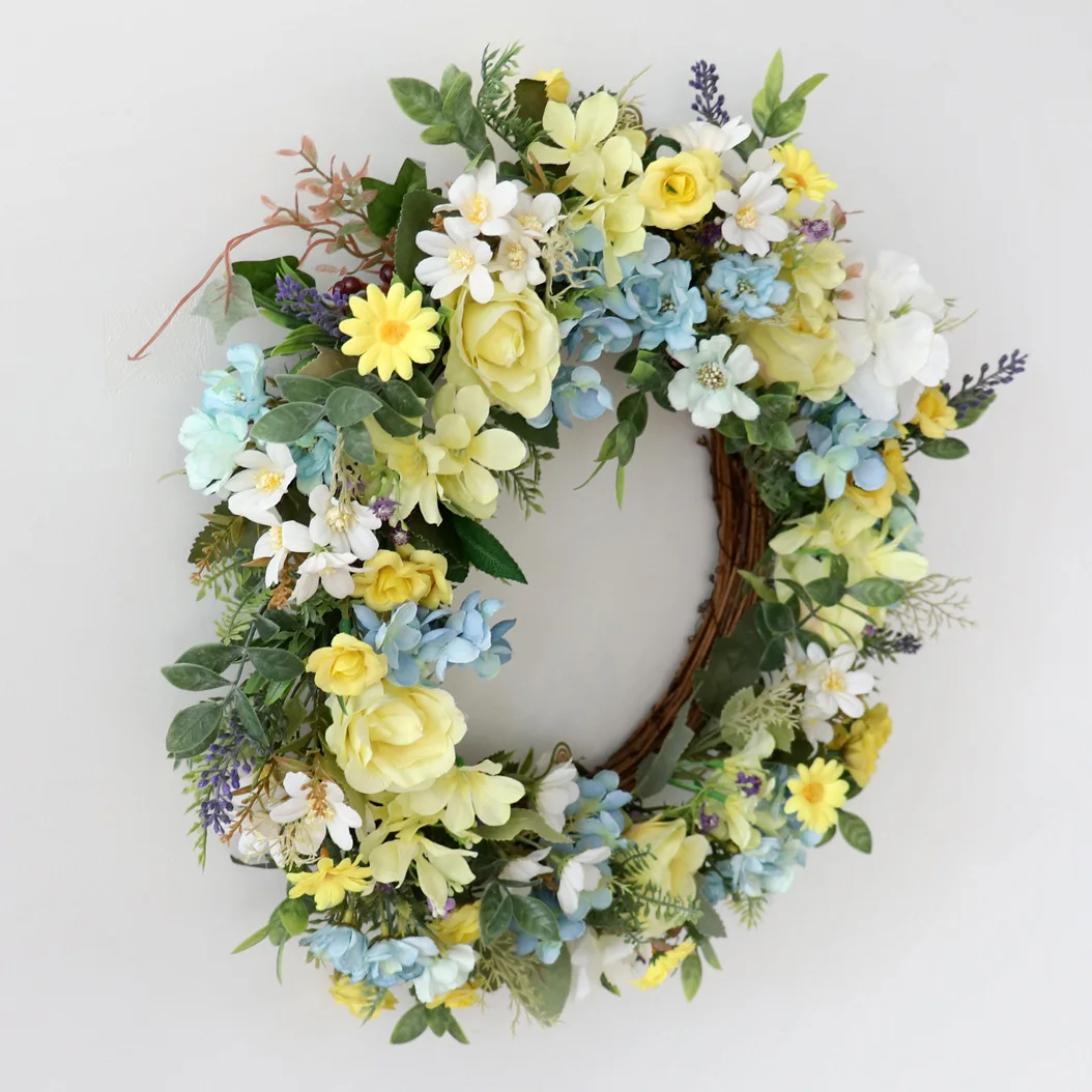 20 Inches Spring Wreaths for Front Door Summer Door Wreath Summer Wreath with Colorful Daisy Lavender Wildflower Green Leaves