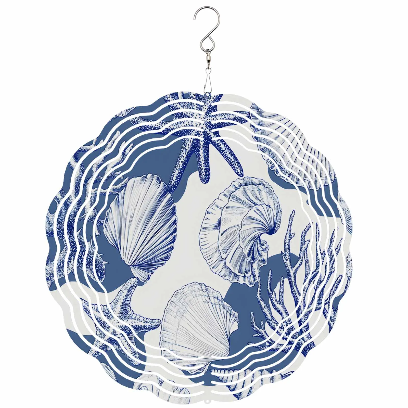 

Watercolor Shell Coral Stainless Steel Hanging Decorations For Home 3D Rotating Wind Spinner
