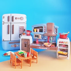 2in1 Mini Kitchen Toy Cooking Accessories Counter Set With Light Music Miniature Furniture Dollhouse Girls Kitchen Toy Gift
