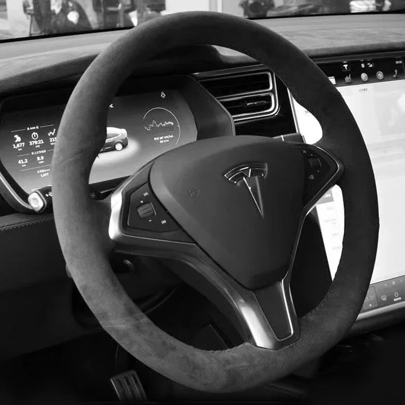 Braiding on The Steering Wheel Cover for Tesla Model X Model S 2012-2020 Year Leather Steering Wheel for Wrap Funda Volante