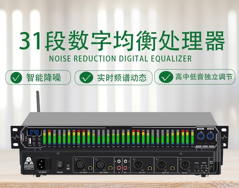 Audio Tuning Unit, Professional 31-Band Digital EQ Equalizer, Noise Reduction for KTV Stage Bar Sound System