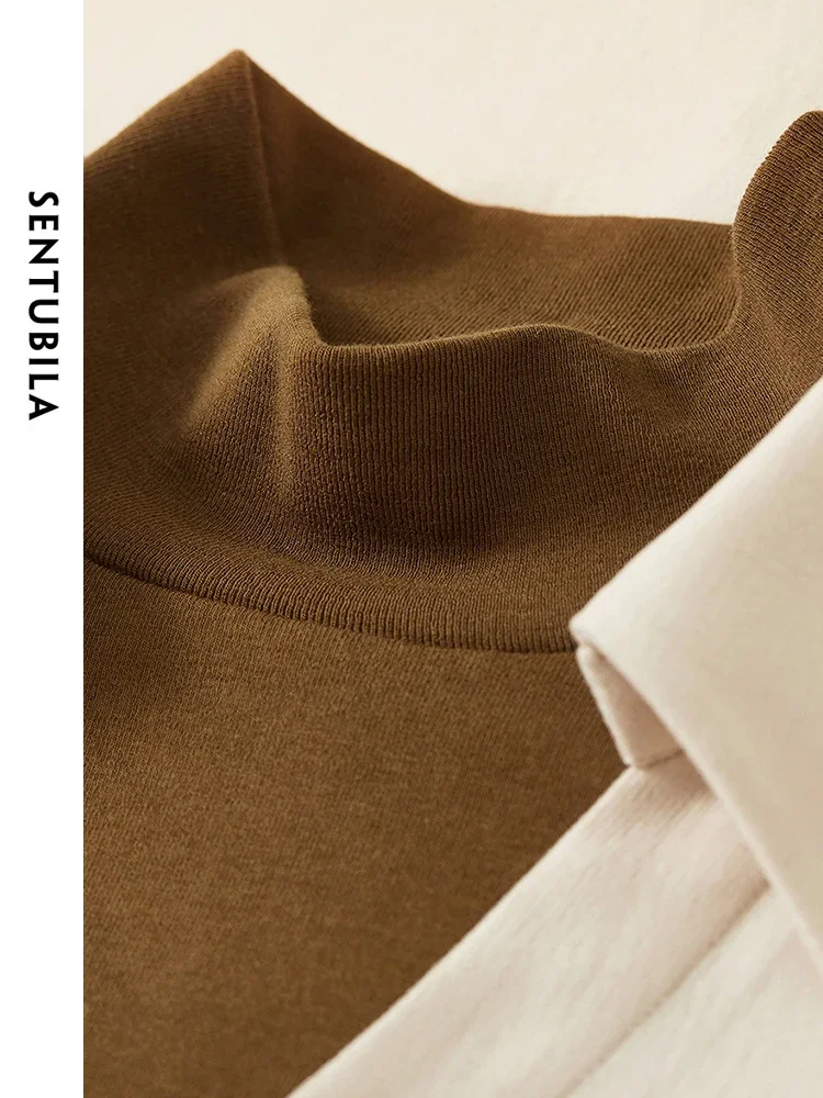 SENTUBILA 2 in 1 Women's Blouse Long Sleeve Tops 2025 Spring Fashion Half High Collar Casual Blouse Womens Clothing 134C52604