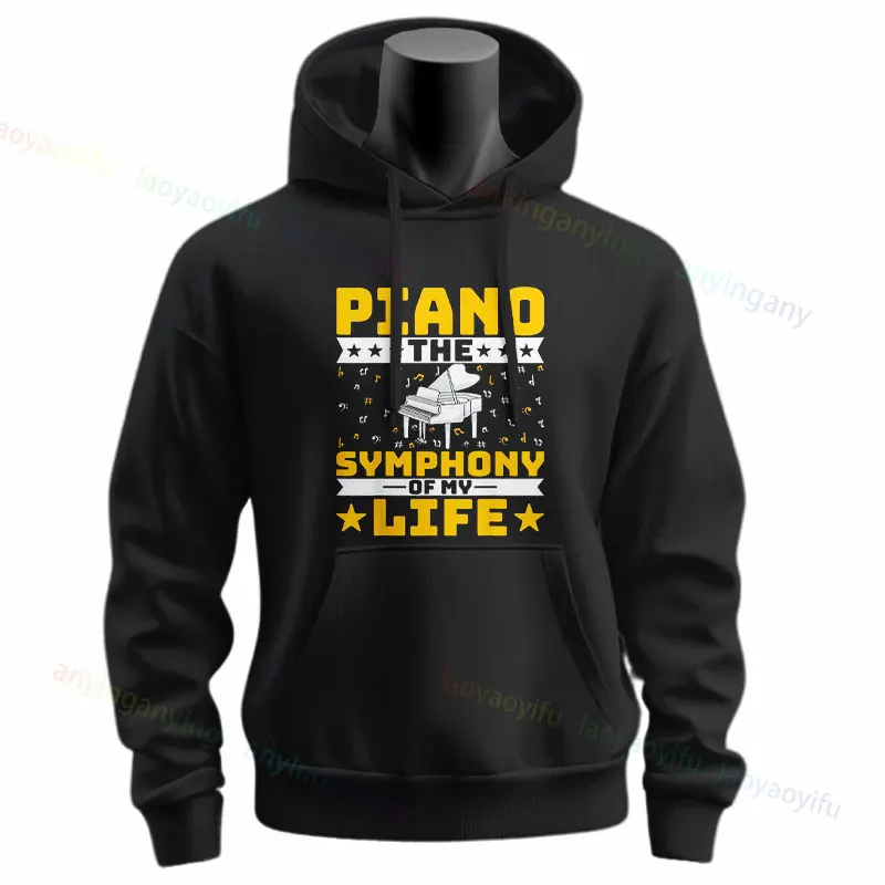 Funny "Piano Music Is My Love Language"Graphic Sweatshirts Long Sleeve Originality Casual Hoodie Esign for Everyday Outdoor Wear