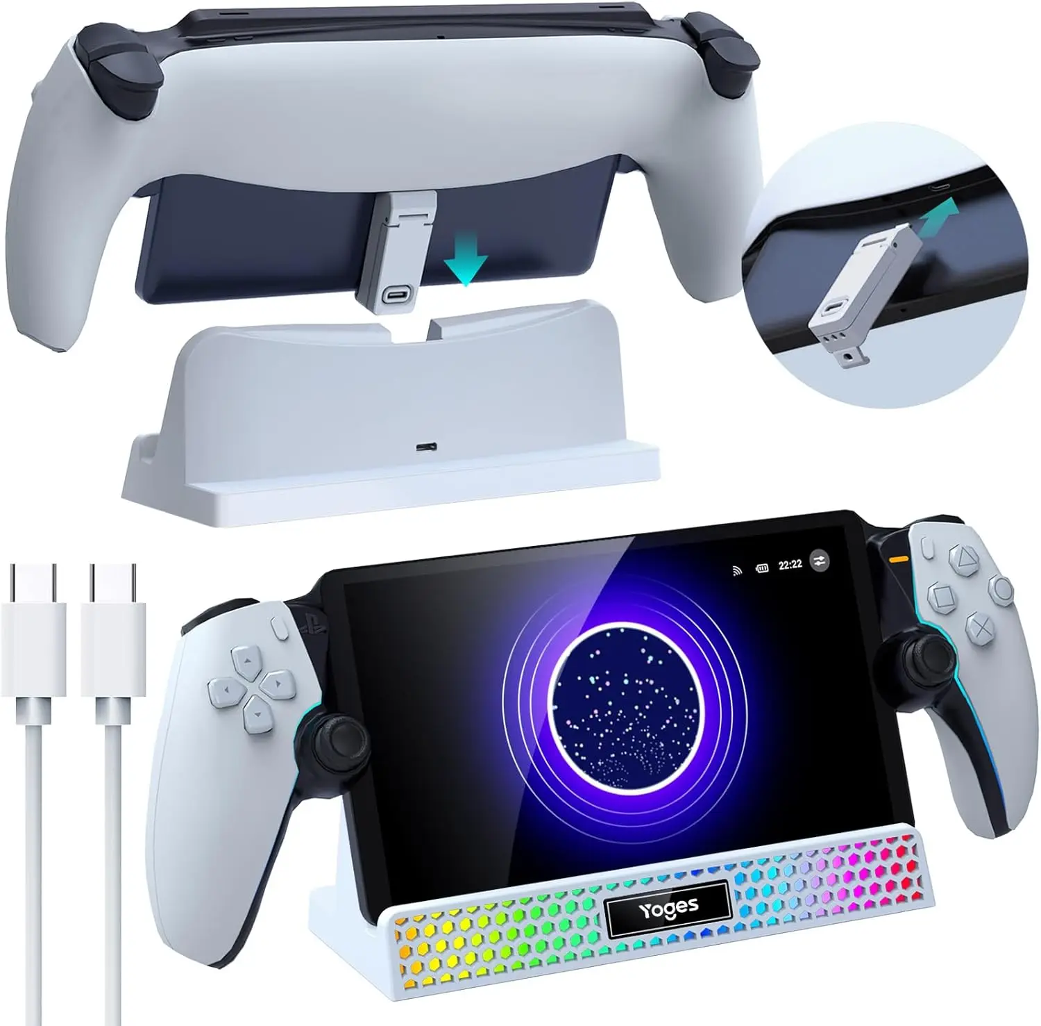 Stacja ładująca do PlayStation Portal, podstawka ładująca 3 w 1 do PS5 Portal z 14 lampkami RGB, akcesoria do ładowarek do PlayStation