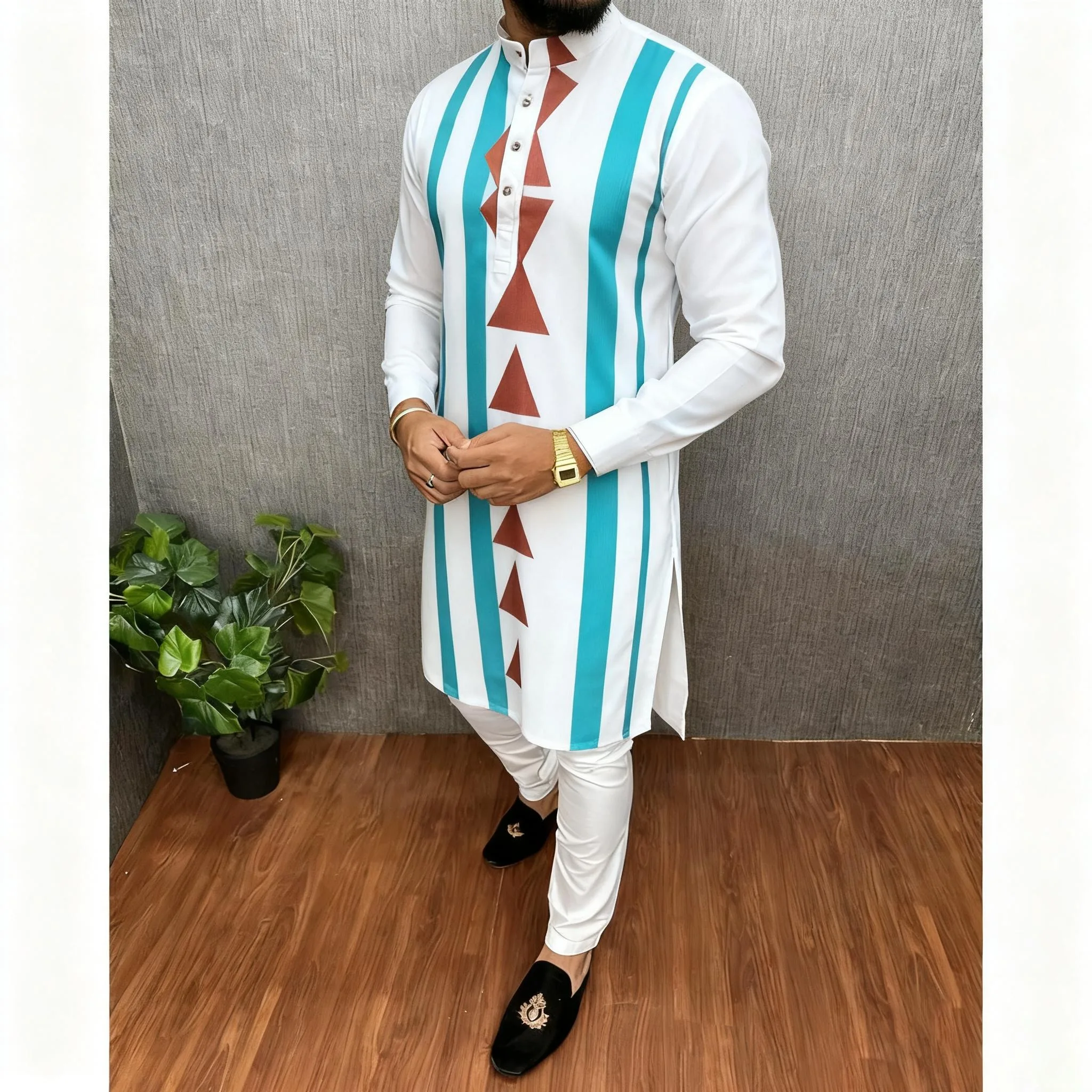Muslim Caftan Dubai Men'S Robe Long-Sleeved Ethnic Style 2026 Stand Collar Arabic Clothing Gandoura Homme Marocaine