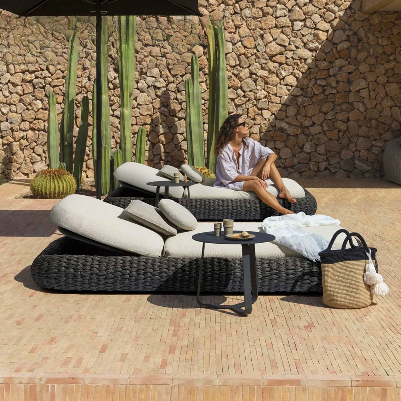 The product can be customized. Casual rattan bed, sun resistant courtyard, Nordic garden homestay, outdoor waterproof recline