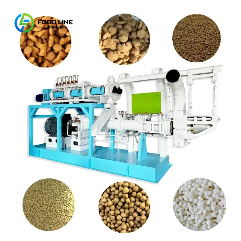Customized Big Capacity Twin Double Screw Extruder Fish Feed Processing Mill Flat Die Floating Machine 0.6-20mm Pellet Diameter