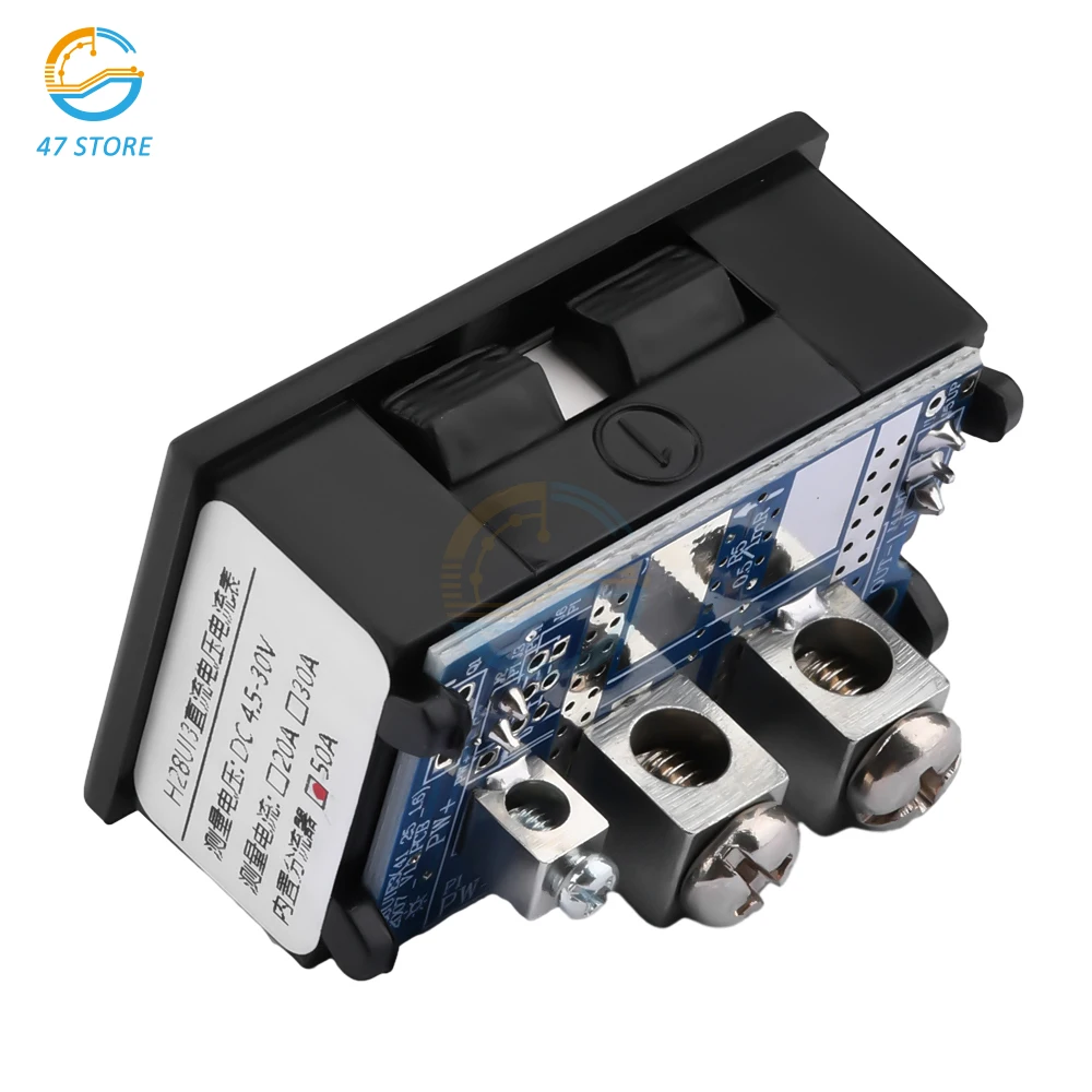 Imagem -03 - Voltímetro Digital com Display Led Duplo Amperímetro Derivação Embutida com Aparador Medidor de Tensão 028 dc 4.530v 30a 50a Azul de Dígitos e Vermelho