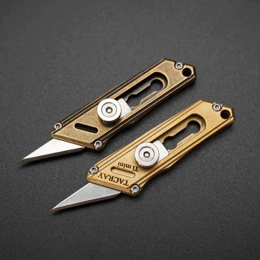 Mini Brass Knife Portable Keycahin Pocket Push Knife Outdoor Self Defense EDC Tool Portable Open Box Express Replace Blades