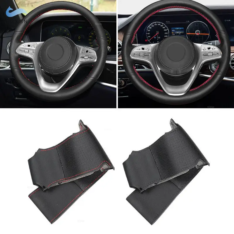 DIY Hand Braids Cover on Car Steering Wheel For Mercedes Benz S Class W222 2017 2018 2019 2020 Sedan Perforated Leather Trim