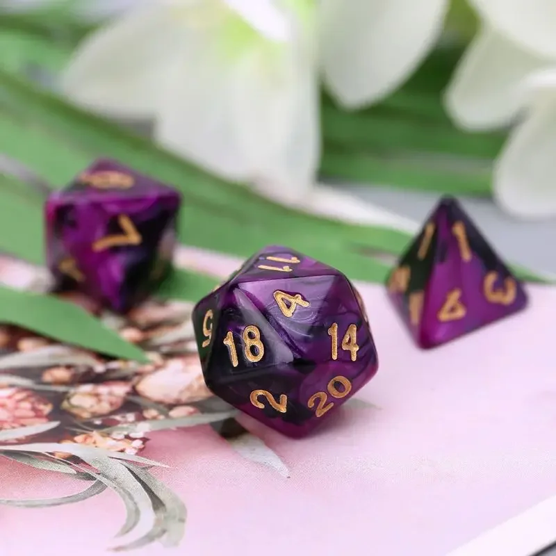 Juego de dados poliédricos para fiestas, juego de mesa Digital, color morado y negro, D4, D6, D8, D10, D12, D %, D20, 7 unidades por lote