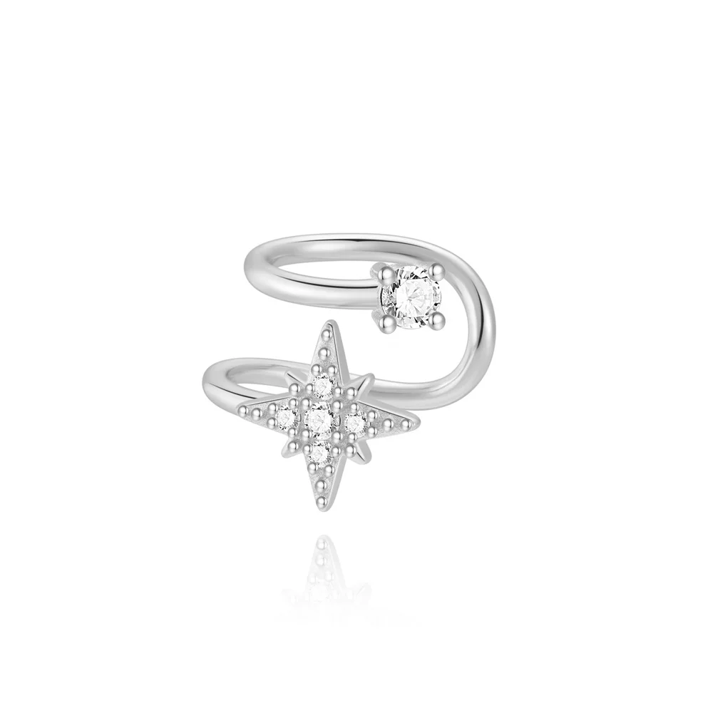925 Sterling Silver Adjustable Octagonal Star Ear Clip