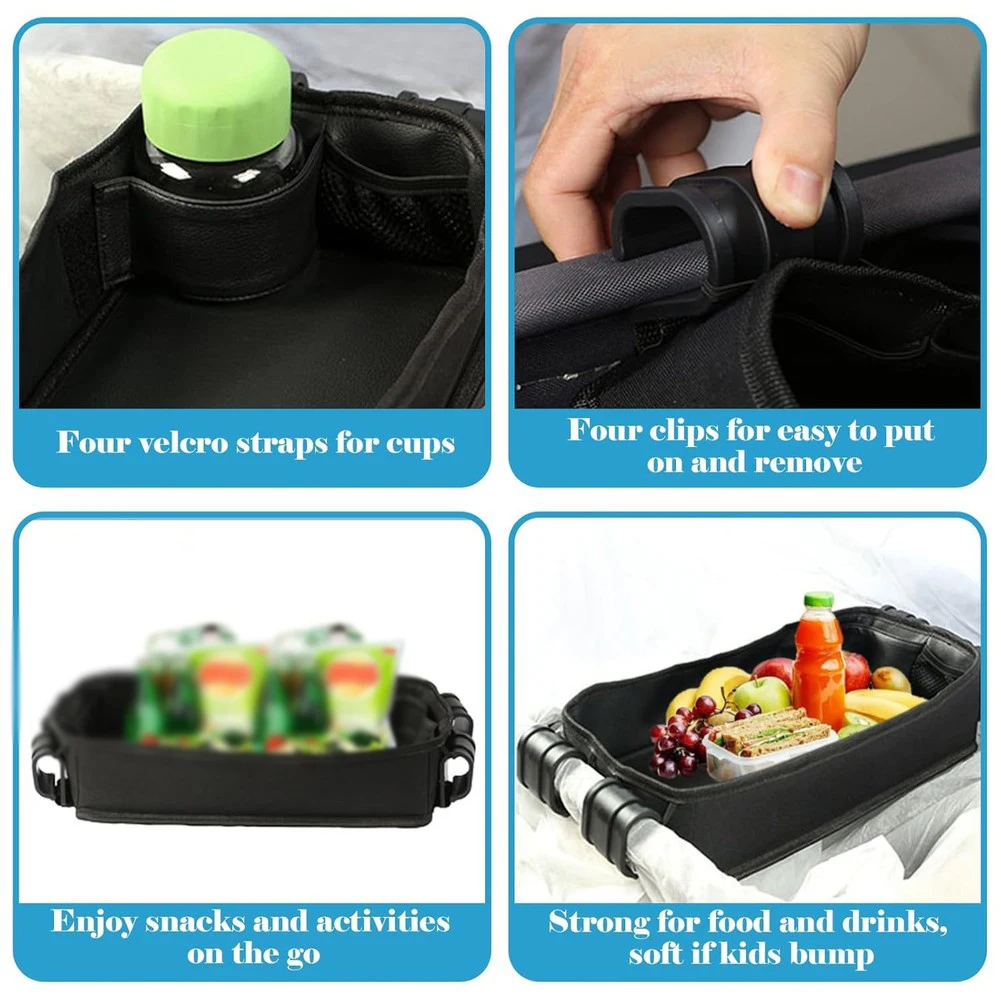 For WFor Onderfold Baby Stroller Tray - FunctiFor Onal Snack and Beverage Platform - 50x22x7.5cm Black For Unit - view 6