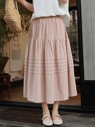 High Waist Cotton Linen Long Skirt Women New Arrival 2025 Spring Vintage Style Solid Color Ladies Elegant A-line Skirts M483