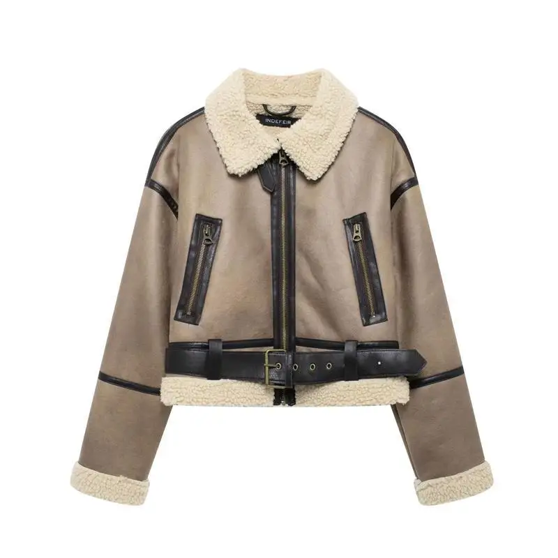 

Faionable двусторонняя верхняя одежда Or Jaet для женщин, трансграничный Sle D65576, осень 2023, модный ветер, чистый цвет из искусственной кожи