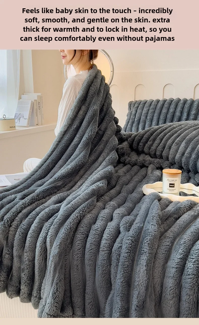 Thickened Wide Striped Flannel Multifunctional Blanket Autumn, Can Be Used As Bed Sheet Winter Blanket, Sofa Blanket,nap Blanket