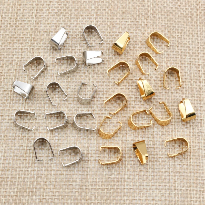 100pcs Stainless Steel Gold Plated Pendant Pinch Bail Clasps Necklace Hooks Clips Connector For Jewelry Making Findings