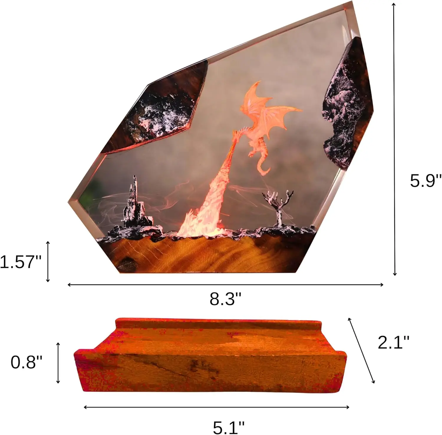 Fantasy Dragon Resin Lamp with 16 Color LED, USB Powered Night Light on Wooden Base & Remote, Handmade Gift for Holidays