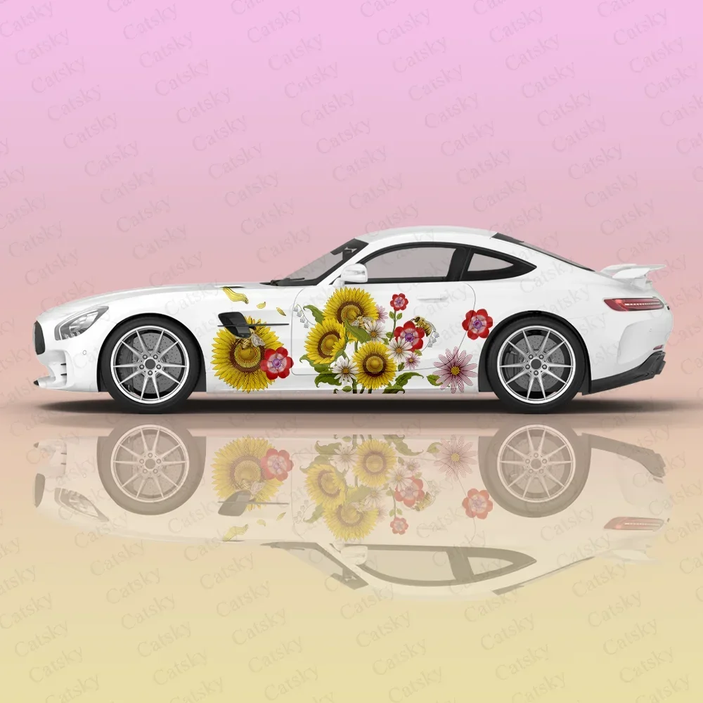 Sunflower Oil Painting Design Pattern  Car Body Stickers Vinyl Car Side Decal Decoration Auto Accessories Wrap Cover Film Gift