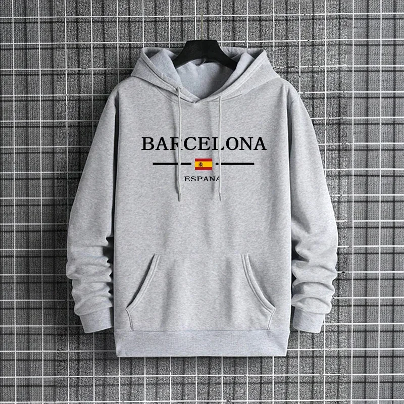 Otoño Invierno hombre moda Casual Streetwear Sudadera con capucha Barcelona estampado hombres Sudadera con capucha ropa de calle urbana moda Hip Hop Sudadera con capucha