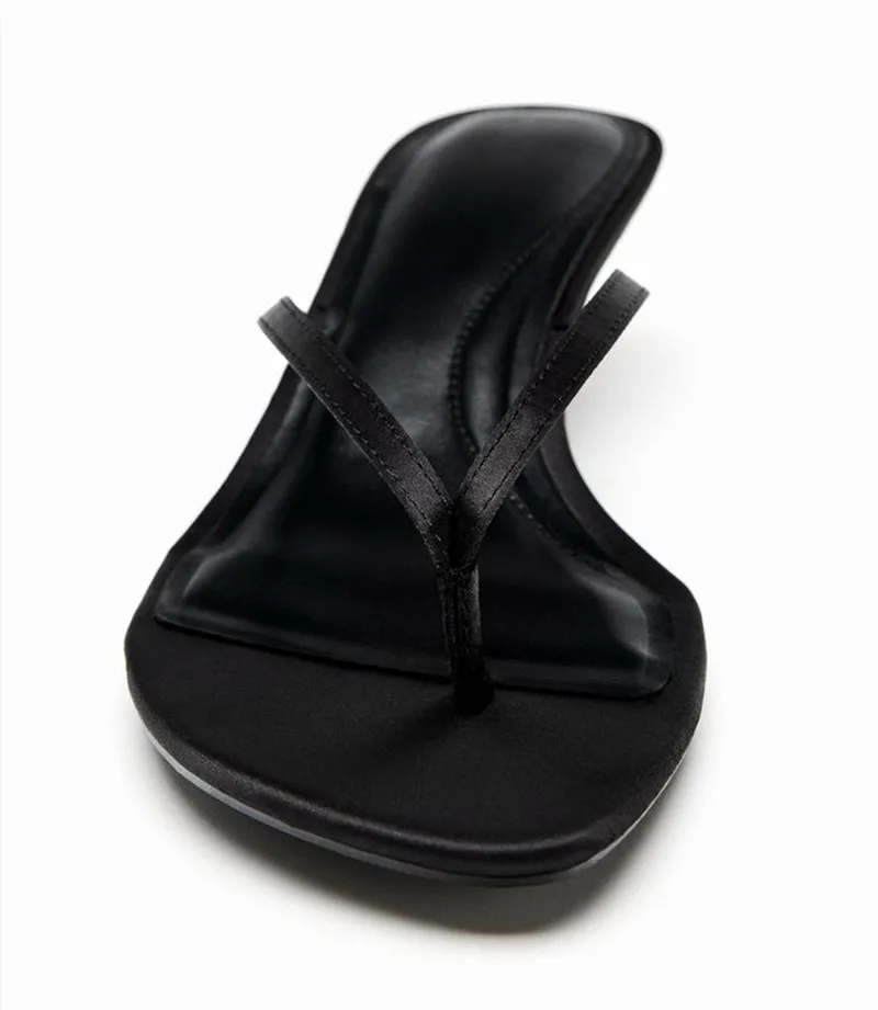 Luxury Satin High-Heeled Flip-Flops Women Sexy Stiletto Sandals for Ladies Summer Elegant Women Shoes Comfortable Beach Slippers view 4
