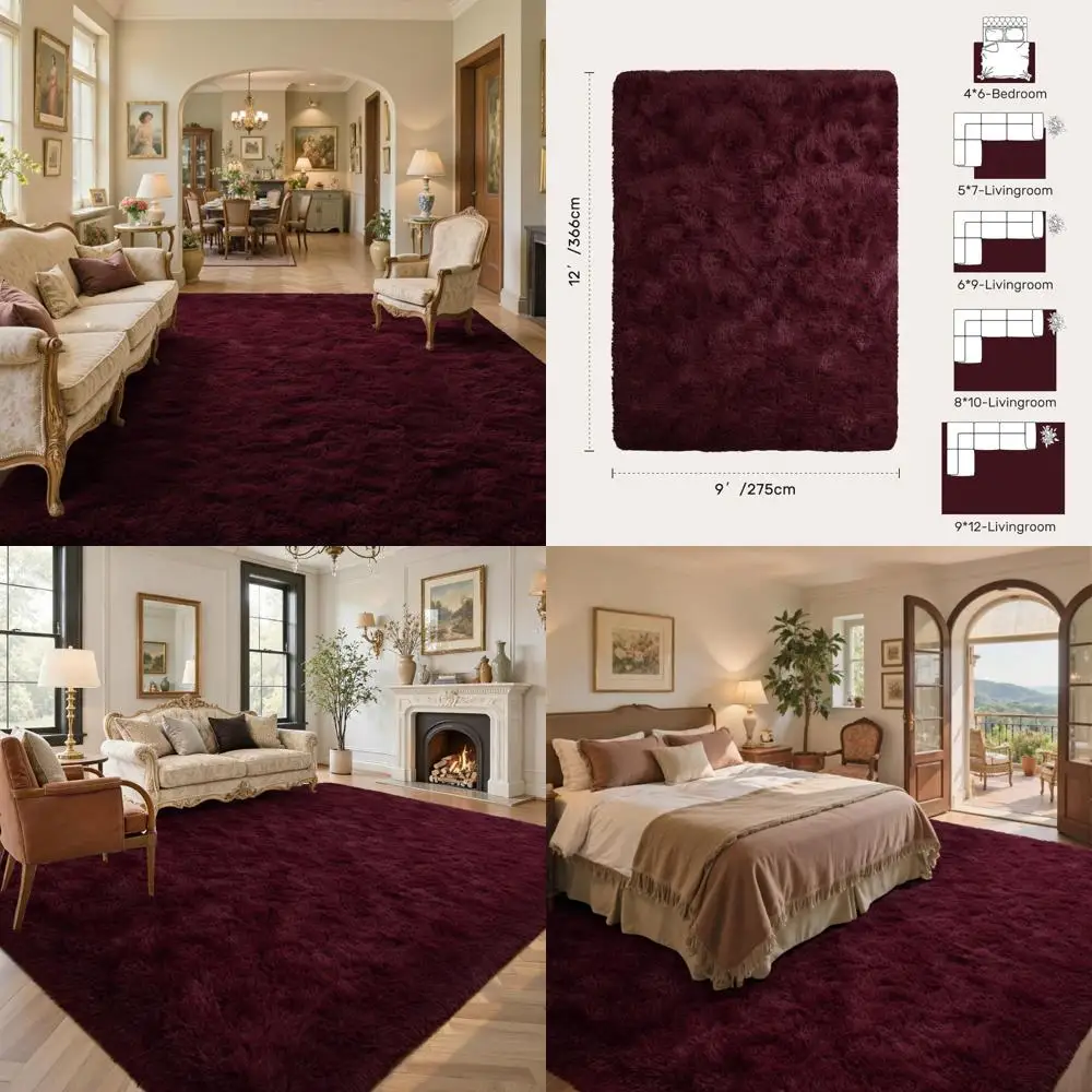 

Luxury Red Shag Area Rugs, 9x12 for Living Room, Soft Plush Carpets, Modern Non-Slip, Ideal for Home Decor