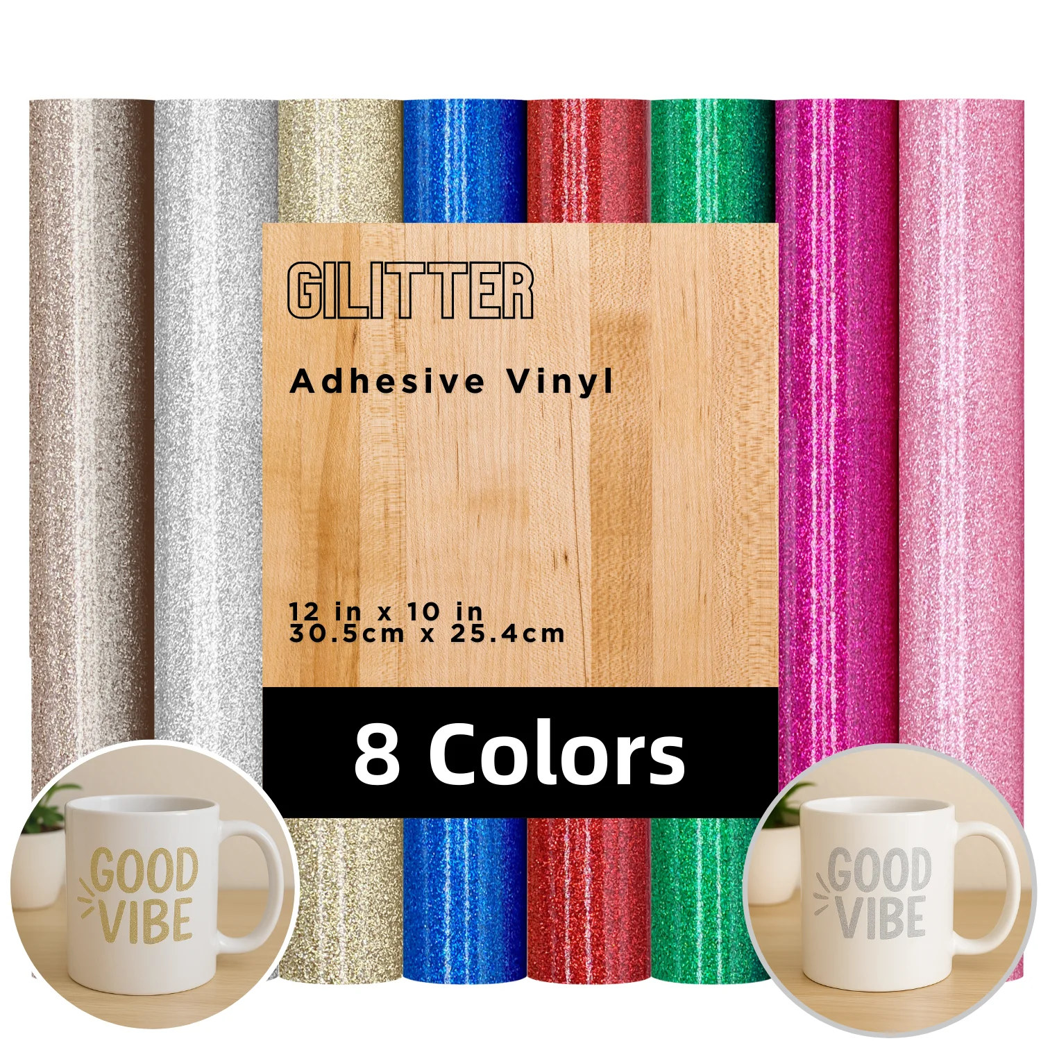 A Set Permanent Glitter Vinyl Sheet For Cricut/Silhouette Machines,Glitter Adhesive Vinyl for Cup,Decor Sticker,Home Deca