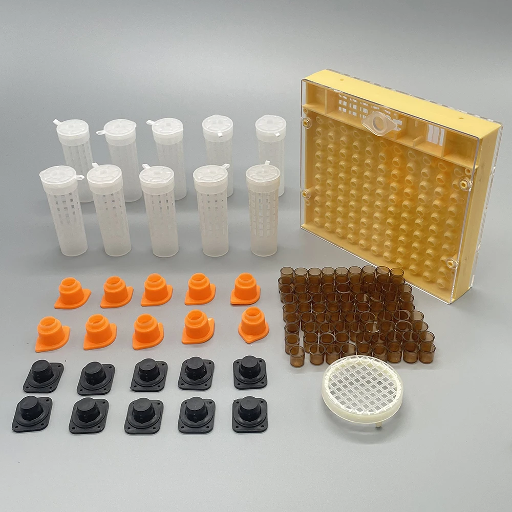 Beekeeping Queen Starter Rearing Pack Kit Royal Cell Brown Cups Queen Cage & Protective Cover for Beekeeper Plastic