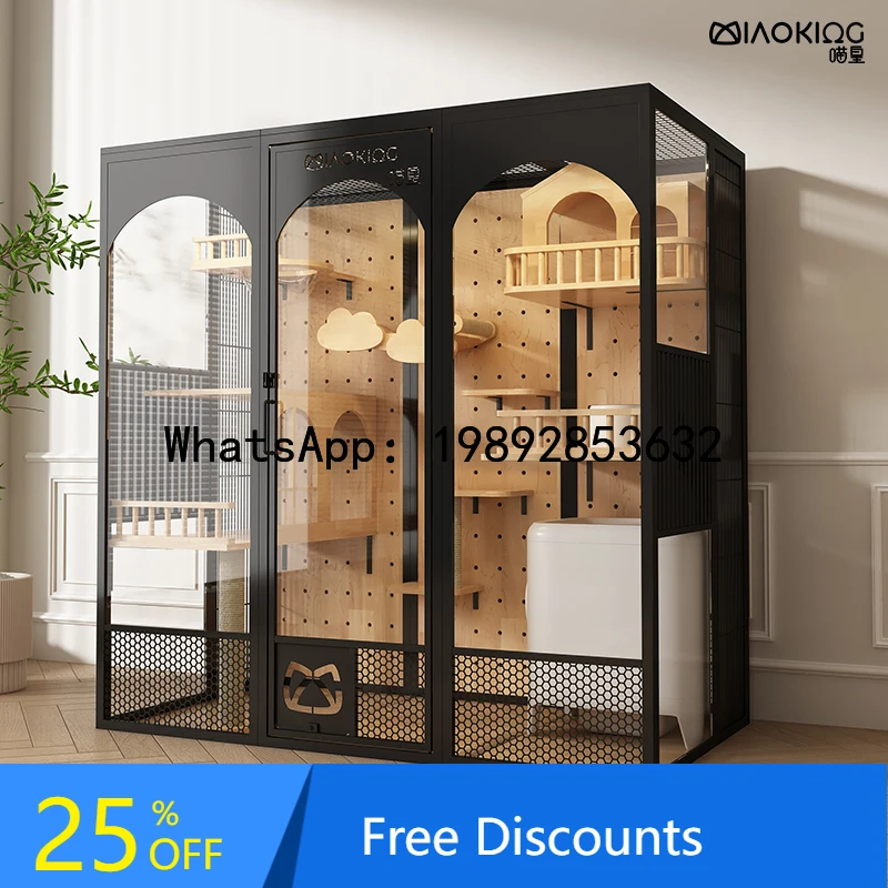 YFY Panoramic Glass Luxury Solid Wood  Villa Customizable Automatic  Litter Box Extra Large Space  Cage  House