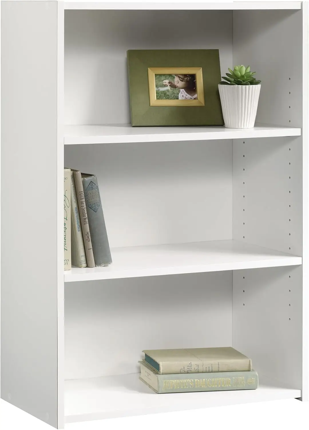 Adjustable 3-Shelf Bookcase in Soft White Finish, Engineered Wood Construction