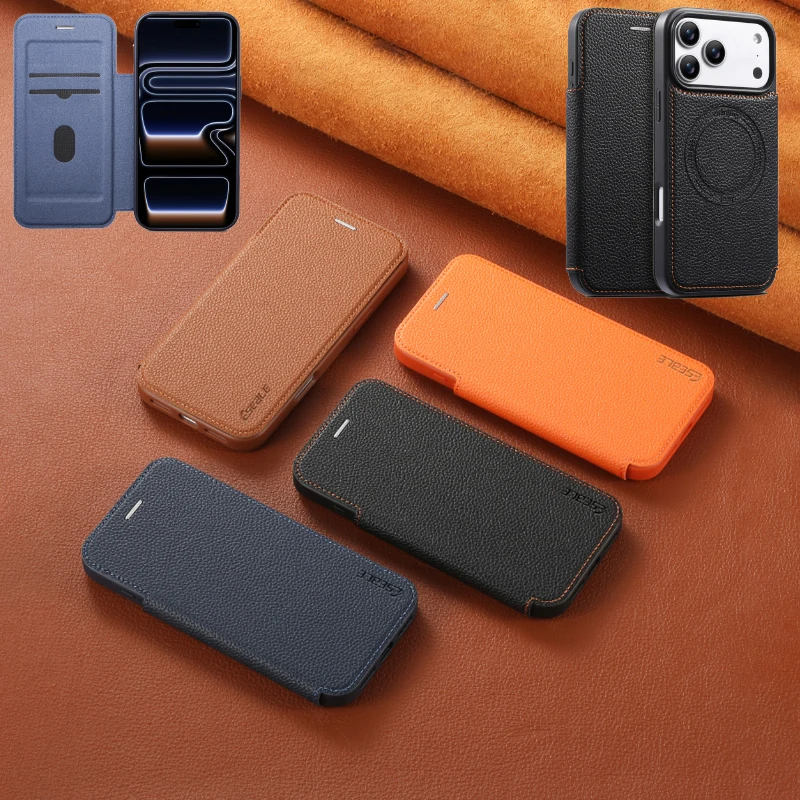 

360 ° Кожаный чехол-книжка с полной защитой и слотом для карт для iPhone 17 Pro Max 15 14 13 16 Pro Max 16E Air Bumper Cover