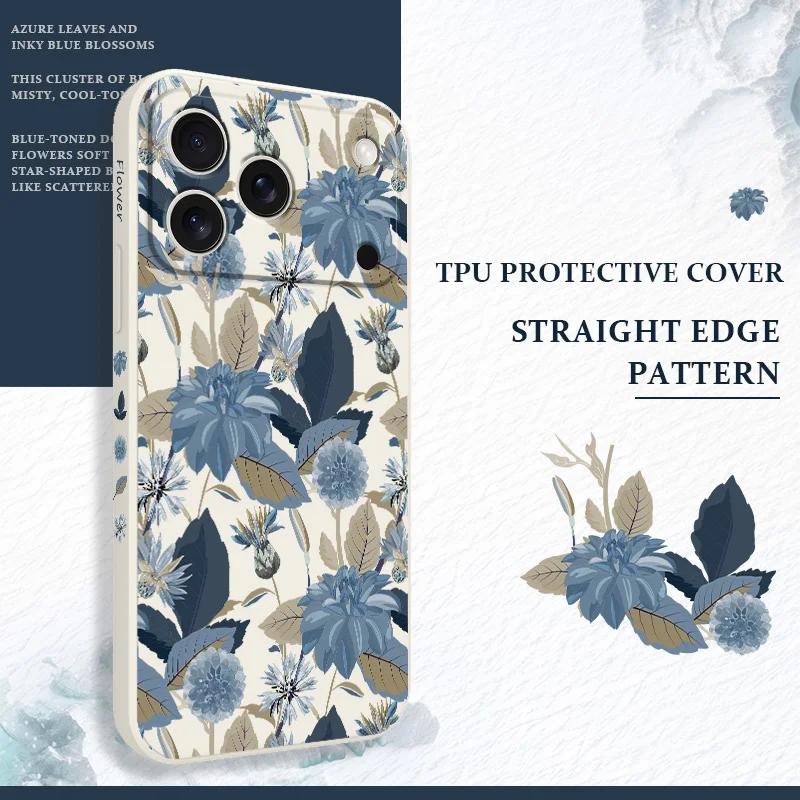 

Blue Leaves Phone Case For iPhone 17 Air 16 16e 15 14 13 Pro Max Plus Mini Liquid Silicone Soft Cover