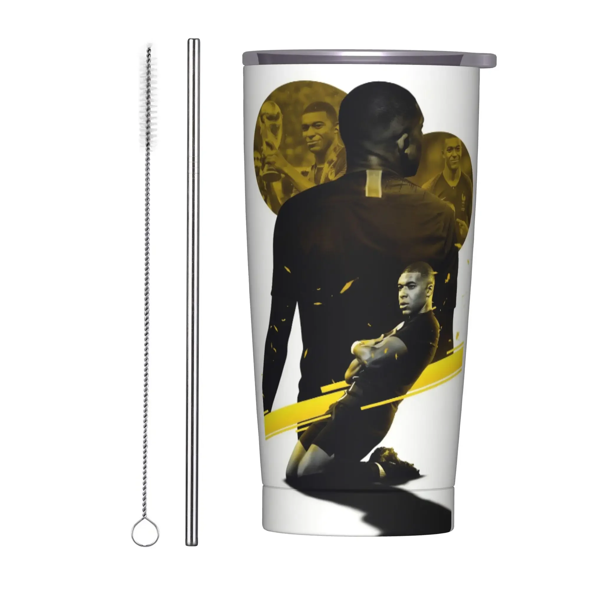 Mbappes Tumbler Vacuum Insulated Football Soccer Coffee Cups with Lid Straw Outdoor Mug Hot Cold Drink, 20oz