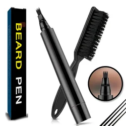 Pluma de barba impermeable, lápiz de relleno y cepillo, potenciador de barba, reparación duradera, herramientas de modelado para colorear bigote, lápiz para el cabello