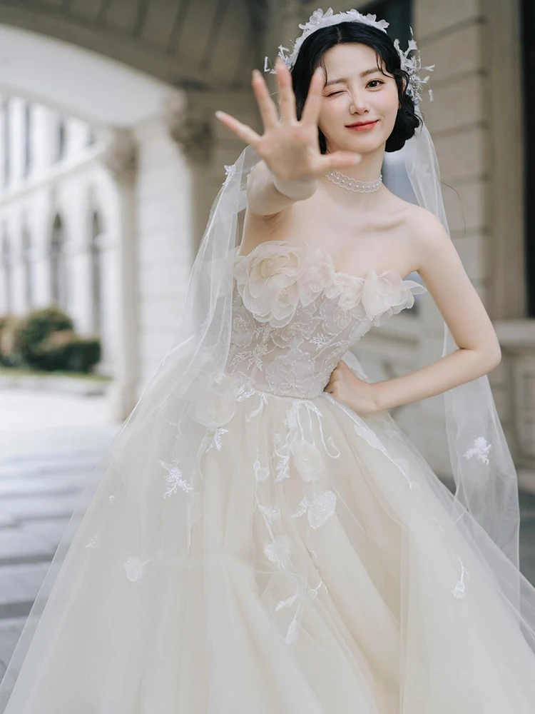 

Retro Strapl Wedding Dr Gown 2026 New Sle Bride High Quali Sensation Small Size Outdoors eeting Tulle